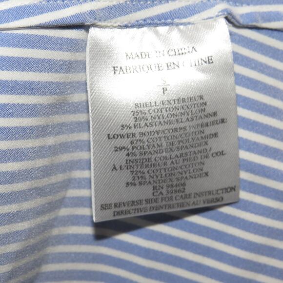 Theory Blue Tablita Mixed Striped Button Up Long Sleeve Collared Top - Picture 9 of 10